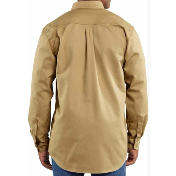 Men's Carhartt Khaki Flame Resistant Tan Casual Button Down Shirt size 2XLT NWT - Picture 2 of 10